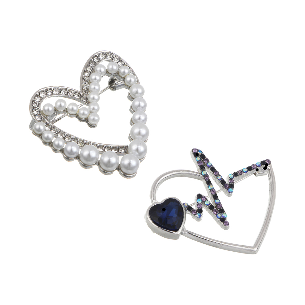 Брошь сердце с камнем, сплав, 2 дизайна, БЖ25-23 - #1