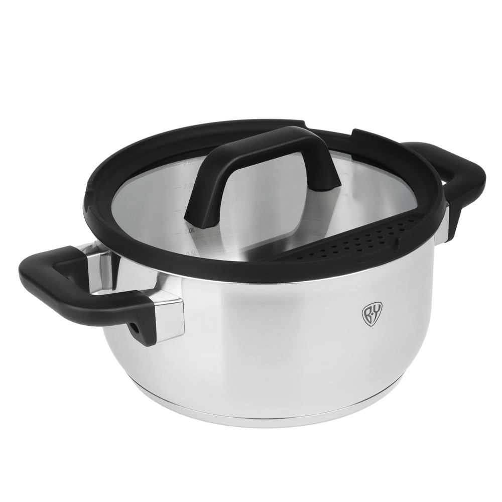 BY COLLECTION Inta Набор посуды кухонной 7пр, кастрюли 5л; 3л; ковш 1,5л; сковорода 24см, нерж.сталь - #3