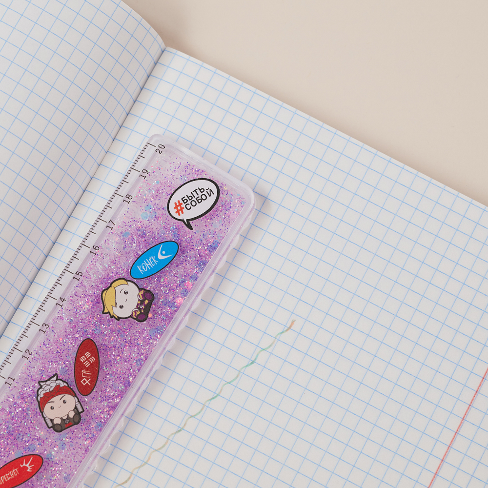 BY Русские Супергерои Линейка 20 см, принт, подвижные блестки в геле, "Кавай", 4 цвета - #12