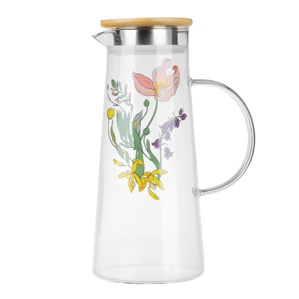 Кувшин с металлическим фильтром бамбуковая крышка тм SATOSHI Ботаника, 1500мл, стекло - #1