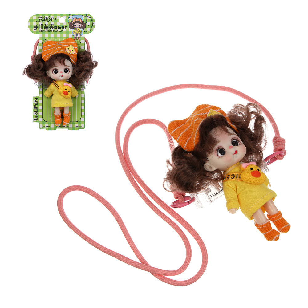 Держатель для телефона с куклой 13см на шнурке, пластик, текстиль, 10,5х8х13 см - #1