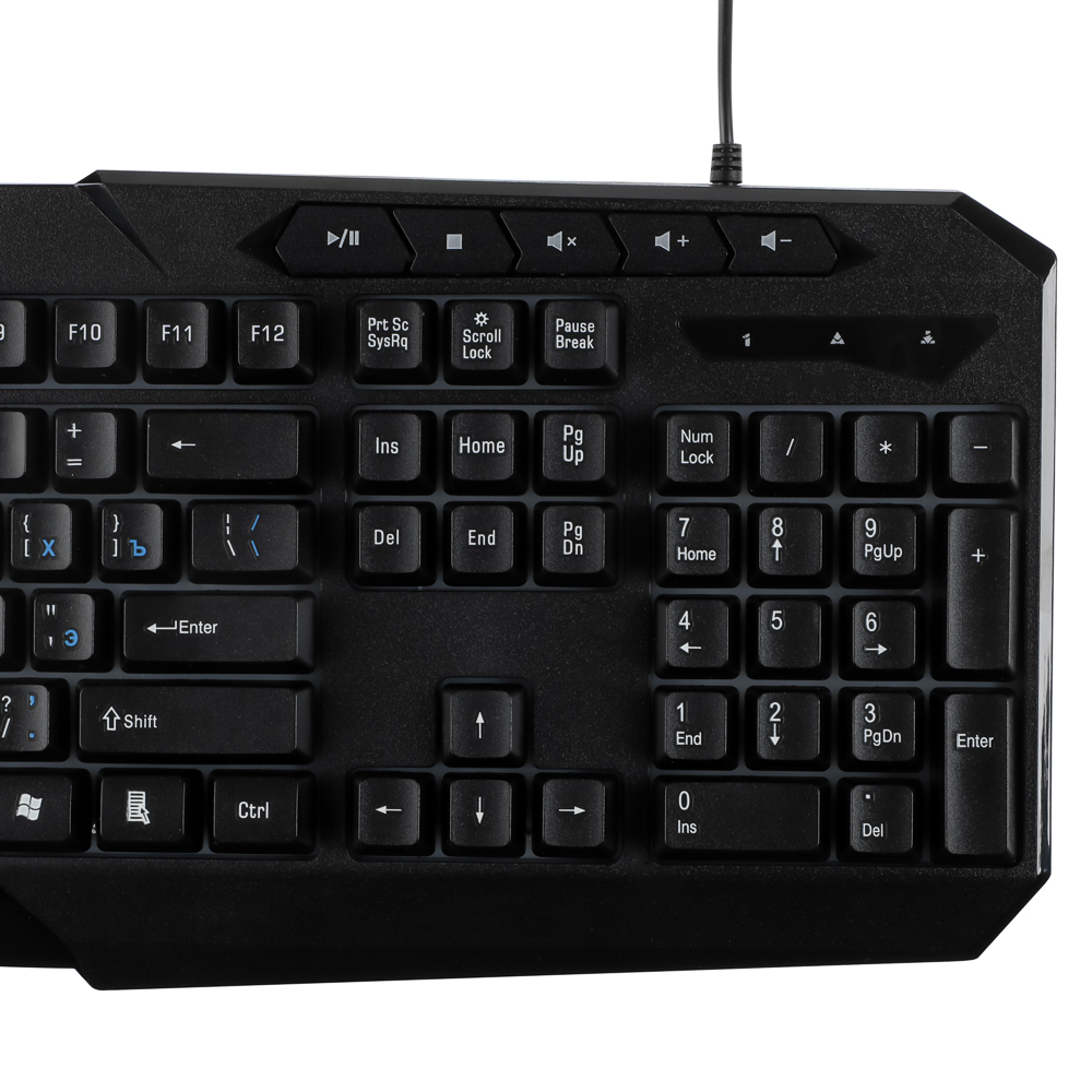 BY Клавиатура мембранная 114кл., Rainbow подсветка, синяя кириллица, кабель 165см, чёрный - #7