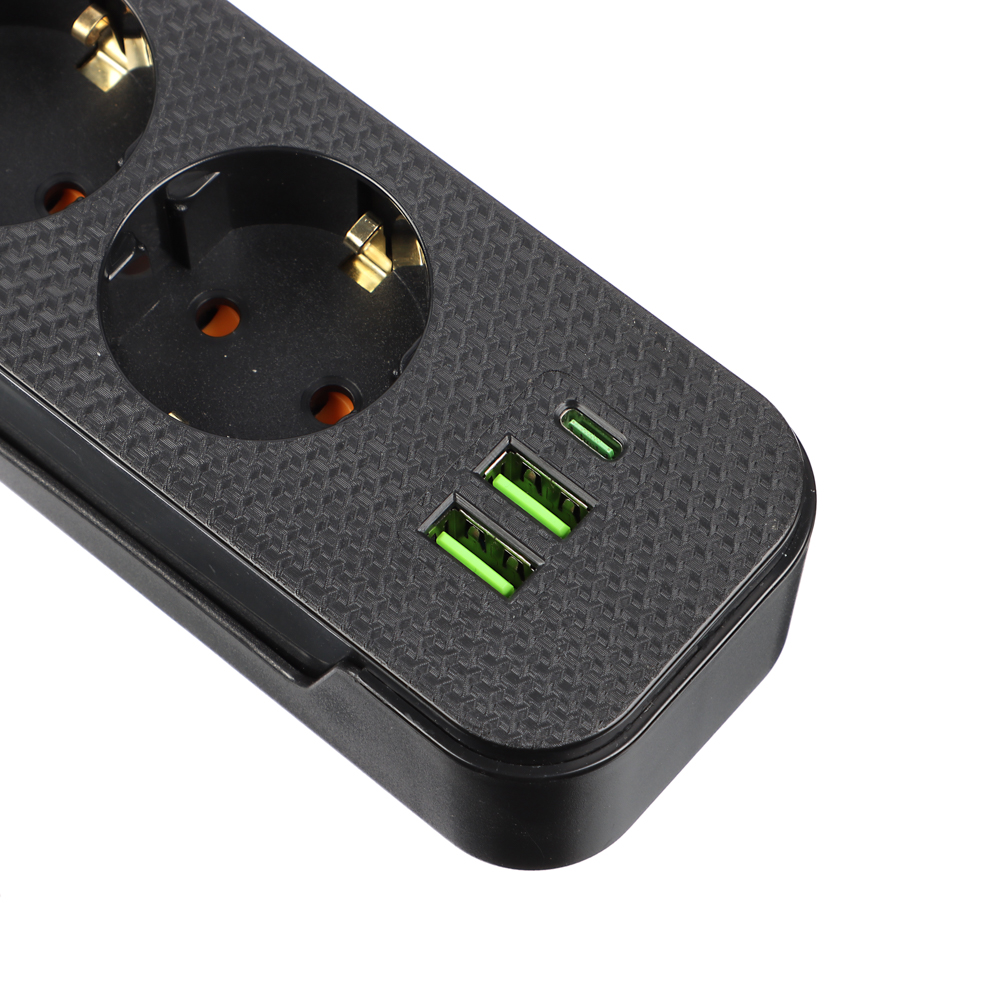 BY Удлинитель 3 м, 4 гнезда с зазем. + 2USB+ 1type C с защ., с выкл. черн. карбон сеч провода 1мм - #5