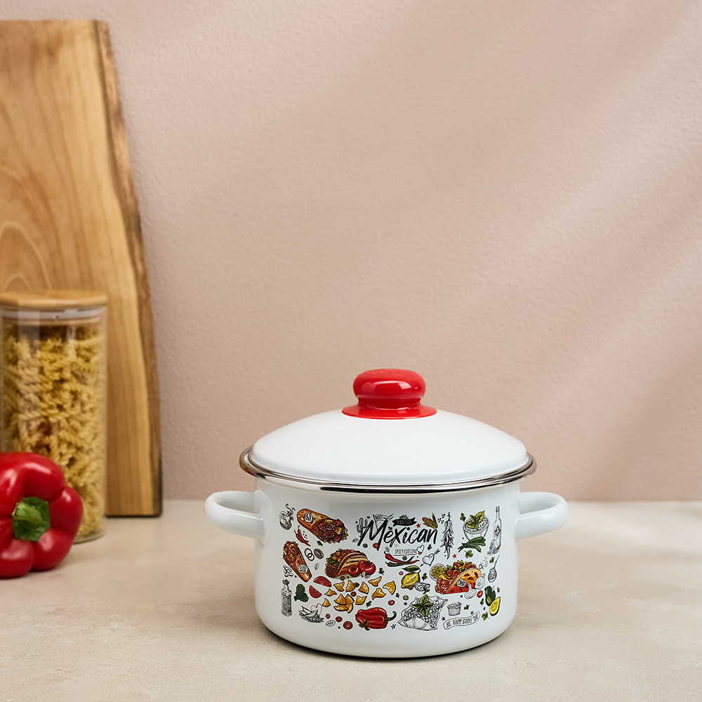Мексика Кастрюля цилиндрическая эмалированная 2л - #10
