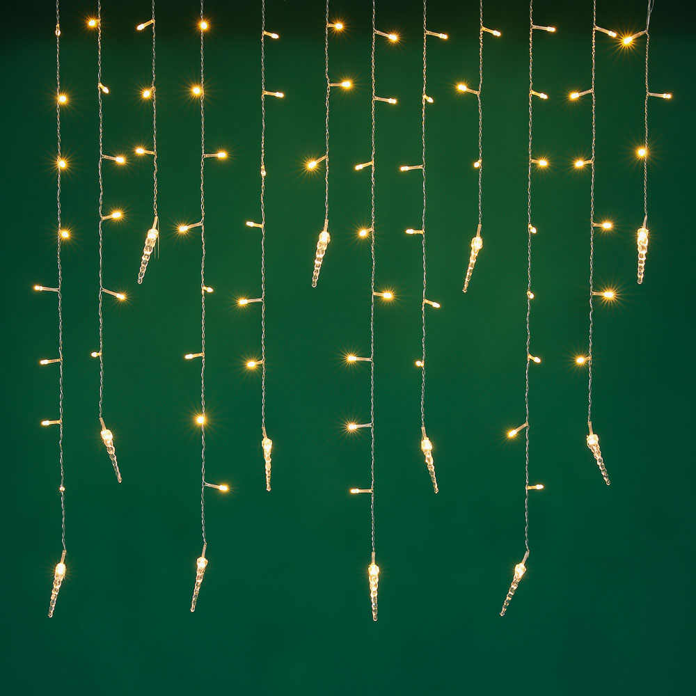 СНОУ БУМ Гирлянда эл. бахрома с сосульками 2.5x0.3х0.5x0.7м, 80LED, шампань, пост свеч,ПВХ проз,220В - #1