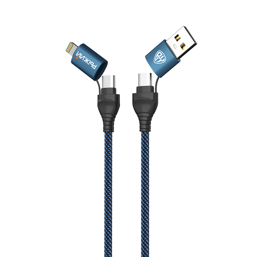BY Рыжий Кабель для зарядки Diverse 4в1 USB/iP/microUSB/Type-C, 1м,  3А, PD 65W, тканевый, черный - #3