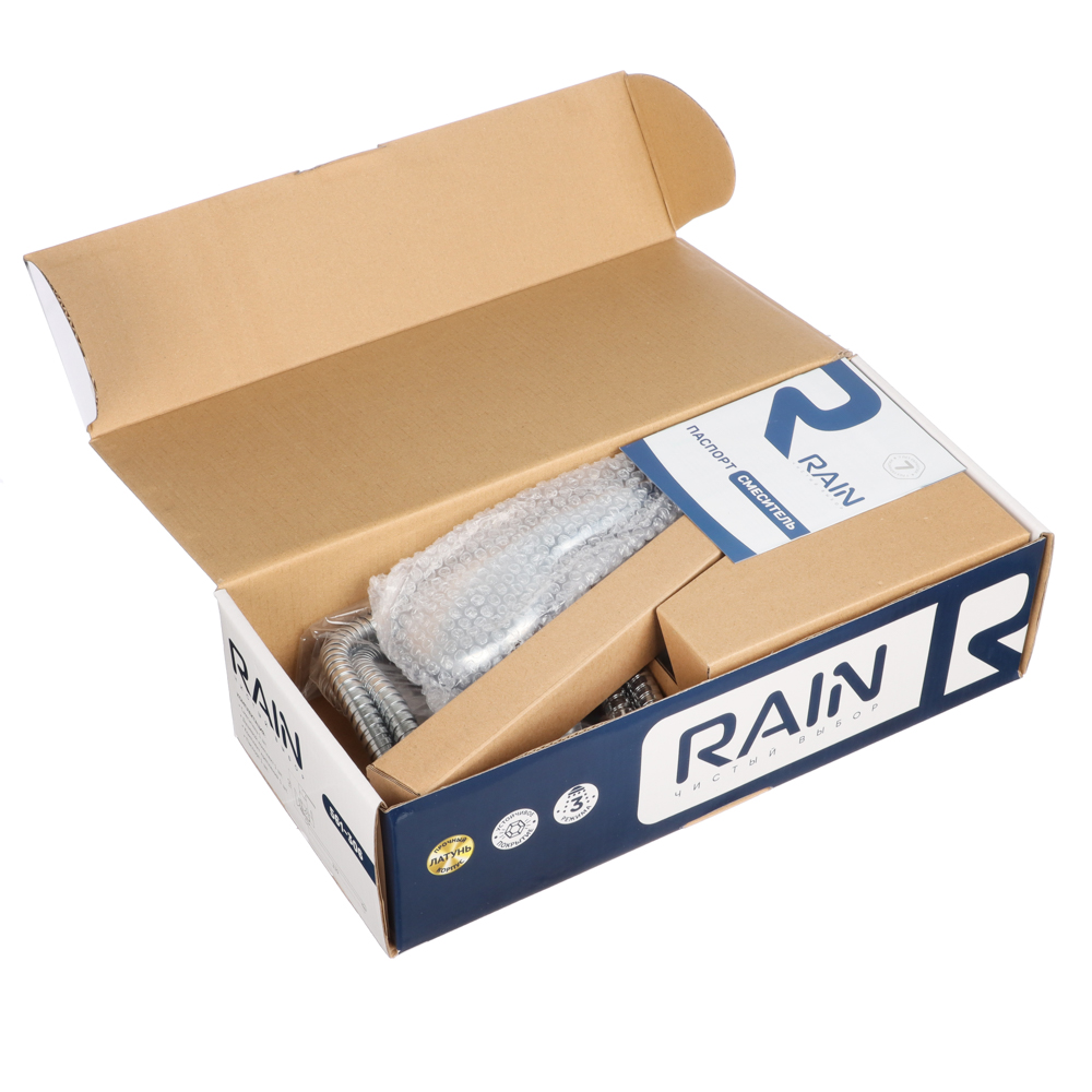 RAIN Смеситель для ванны Гранат, прямой излив 35см, душ. набор, картридж 35мм, латунь, хром - #7