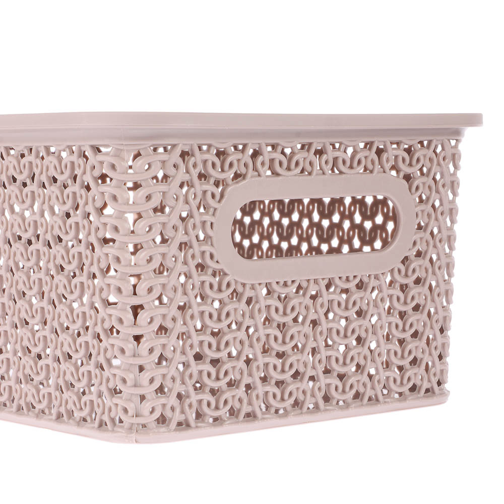 Корзинка Вязь 3л 235х173х105мм с крышкой, розовый нюд - #3