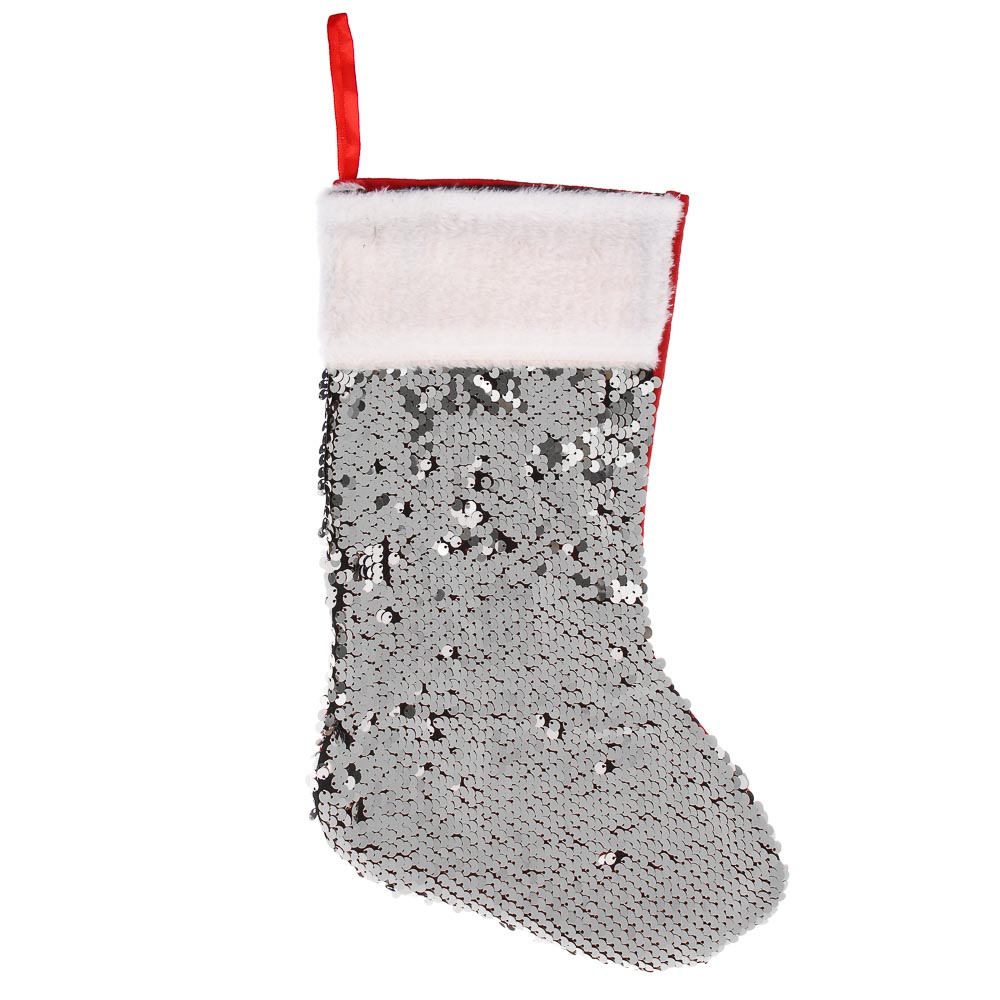 СНОУ БУМ Носок декоративный новогодний с двусторонними пайетками, 22х35см, полиэстер, 2 дизайна - #4