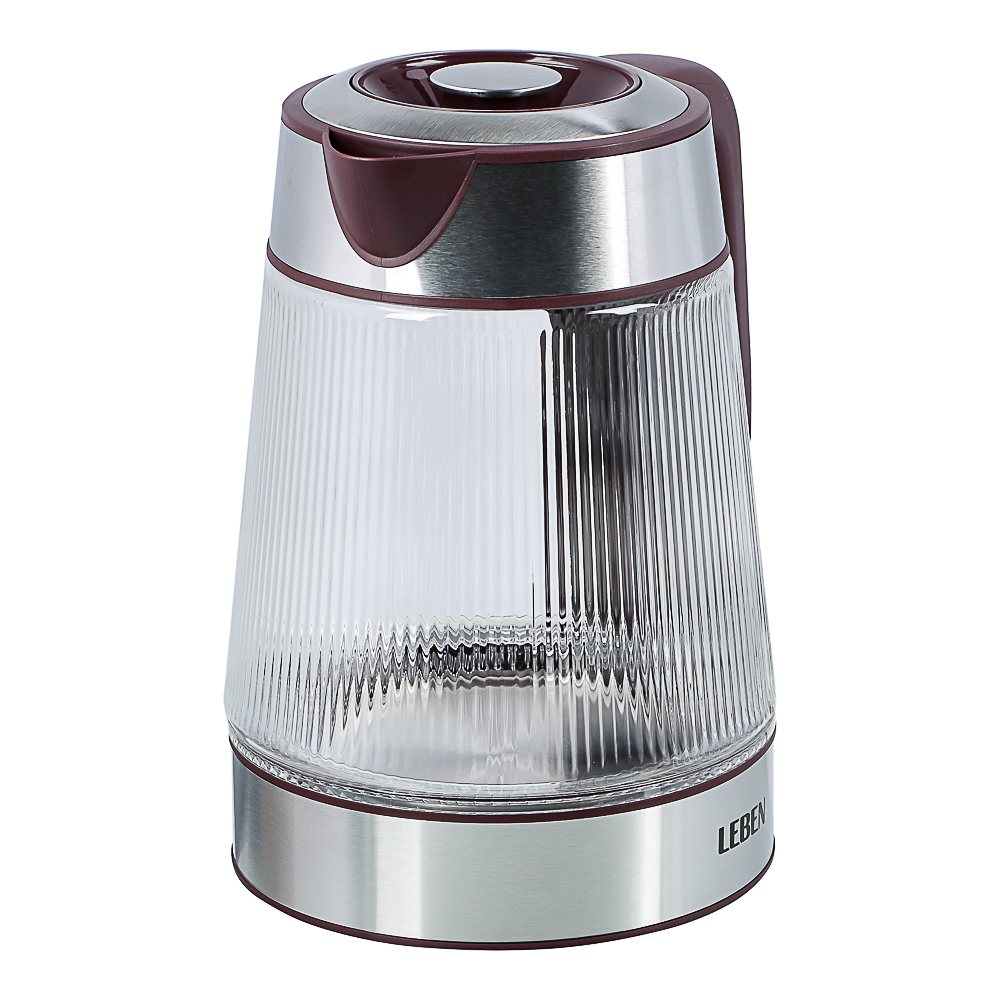 LEBEN Чайник электрический стеклянный 1,8л 1850 Вт рифленое стекло, бордовый - #3