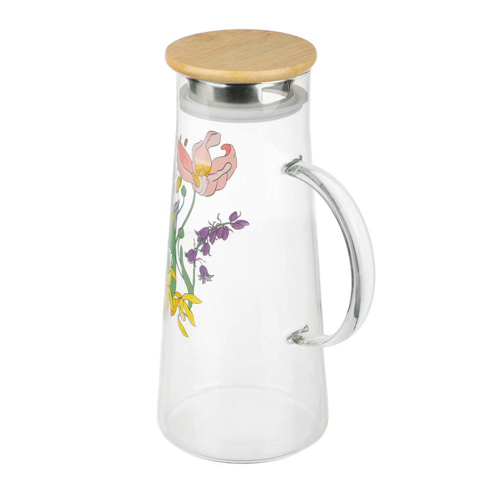 Кувшин с металлическим фильтром бамбуковая крышка тм SATOSHI Ботаника, 1500мл, стекло - #5