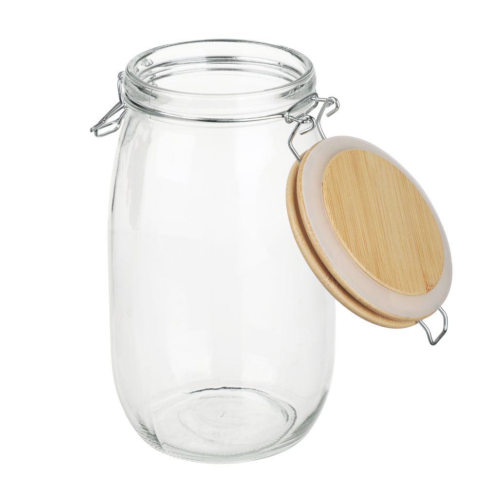 Банка для сыпучих продуктов 1500мл 12x22см, стекло, крышка бамбук - #6