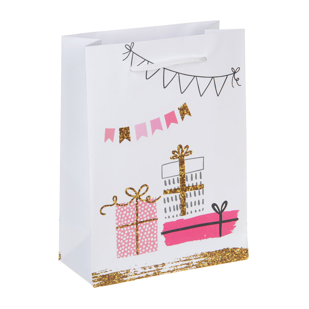 Пакет подарочный бумажный, 16x12x5,5 см, 128 гр, 4 дизайна, Happy Birthday - #2