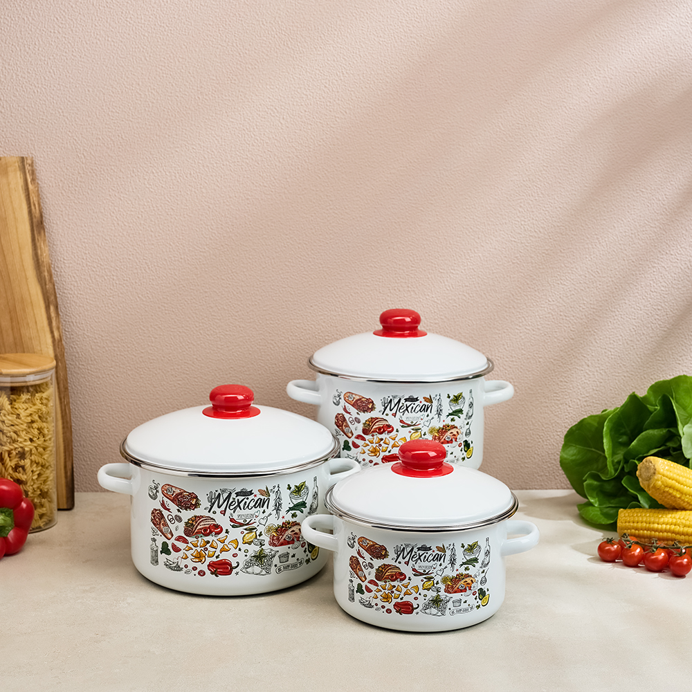 Мексика Кастрюля цилиндрическая эмалированная 2л - #14