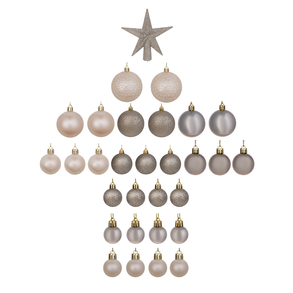 СНОУ БУМ Набор шаров и украшений 30 шт, 3см, 4см, 6см, 8см, белый - #1