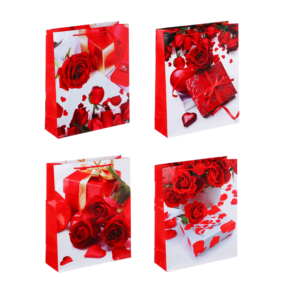 LADECOR Пакет подарочный бумажный, 26x32x9 см, 4 дизайна, Розы - #1