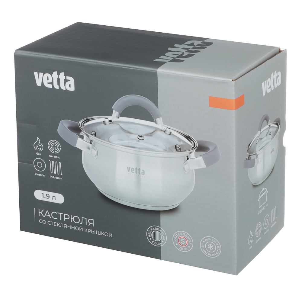 VETTA Вена Кастрюля 16х9,5см. 1,9л. со стекл. крышкой, индукция - #6
