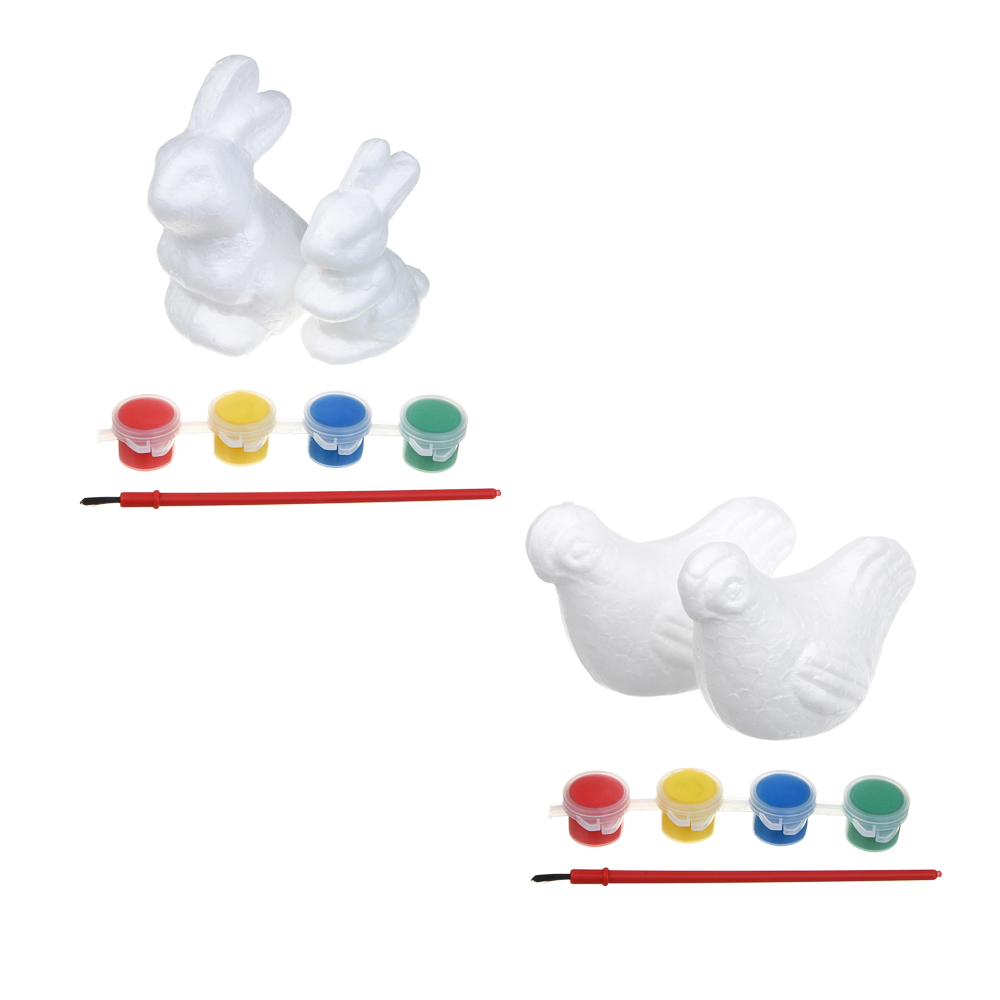 Набор для раскрашивания тм LADECOR, 2 фигурки + краски + кисточка, пенопласт, 2 дизайна - #1