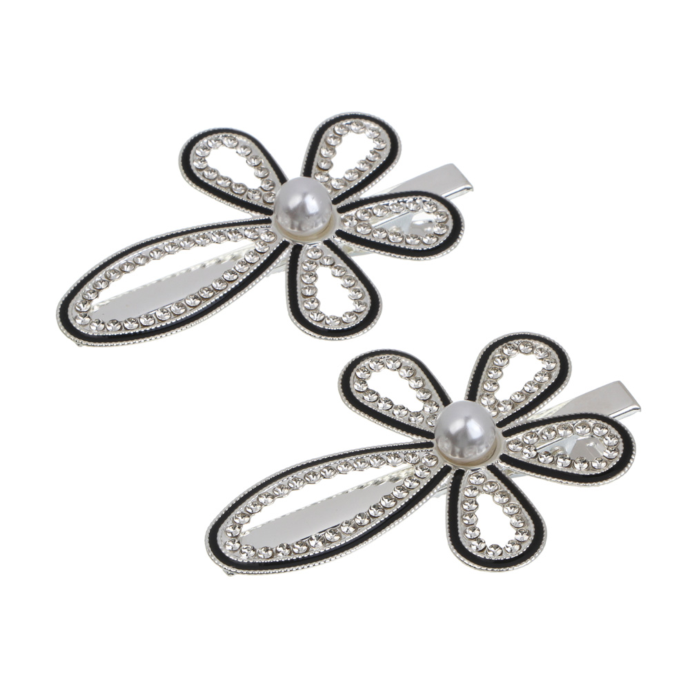 Зажим для волос со стразами 2шт, тм ЮНИLOOK, 6-7 см, металл, 6 дизайнов, #13 - #2