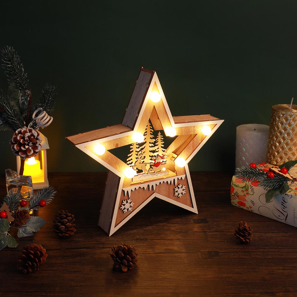 СНОУ БУМ Сувенир в виде звезды с LED подсветкой, дерево, пластик, 26x4 см - #1