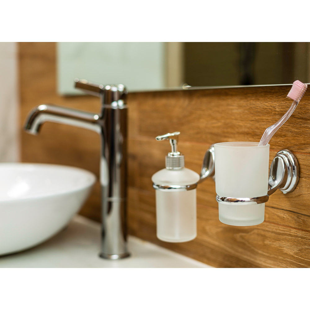 Стакан подвесной для зубных щеток SonWelle Классик, хром/стекло - #5