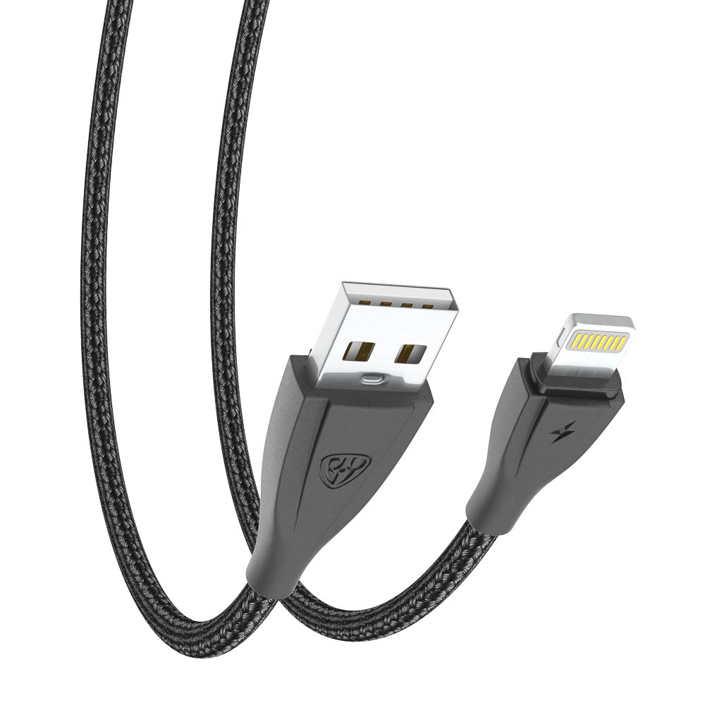 Кабель для зарядки USB(A)-iP BY Nylon Pro, 12Вт, 1 м, 2.4A, нейлон, черный - #5