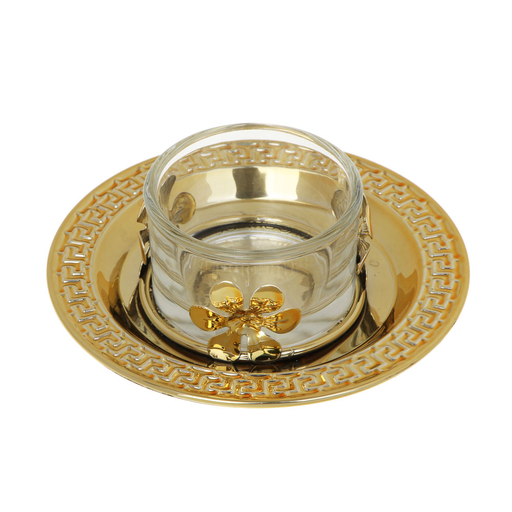 Подсвечник металлический со стеклянным стаканом для одной свечи, 10х10х3 см, арт.1 - #2