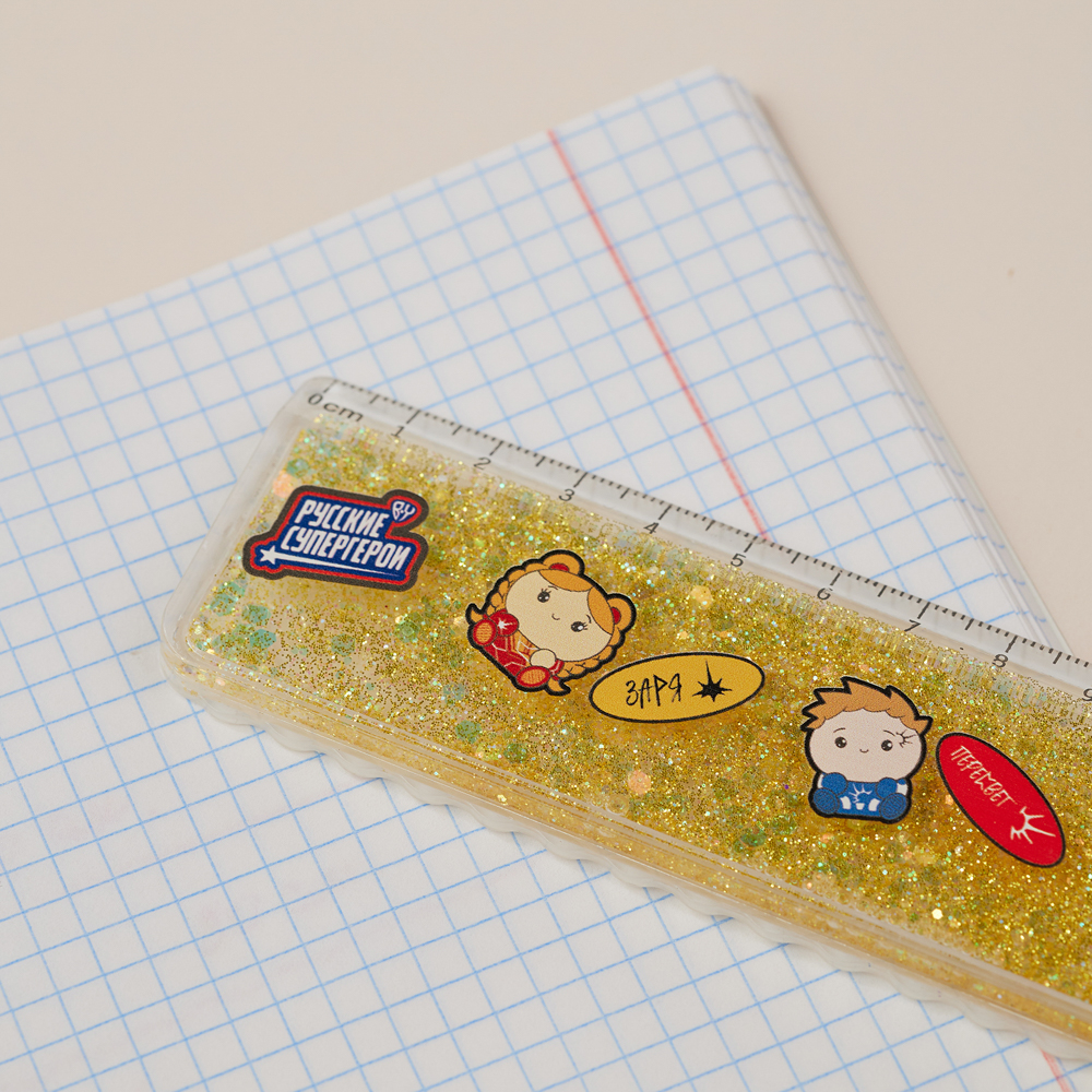 BY Русские Супергерои Линейка 20 см, принт, подвижные блестки в геле, "Кавай", 4 цвета - #14