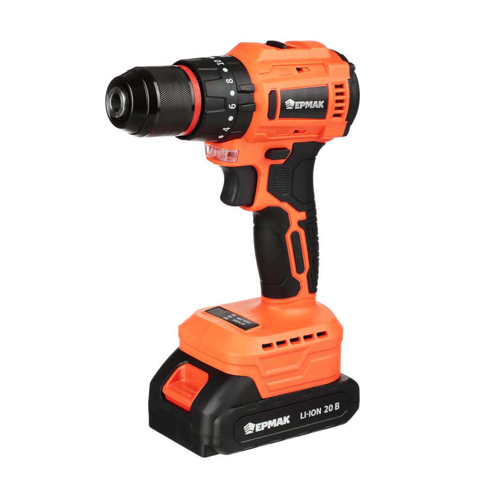 ЕРМАК Дрель-шуруповерт на АКБ, Бесщет., удар, 20В-2,0А Li-ion (1шт), з/у, мет.патр,45H*m, (ONE) - #1