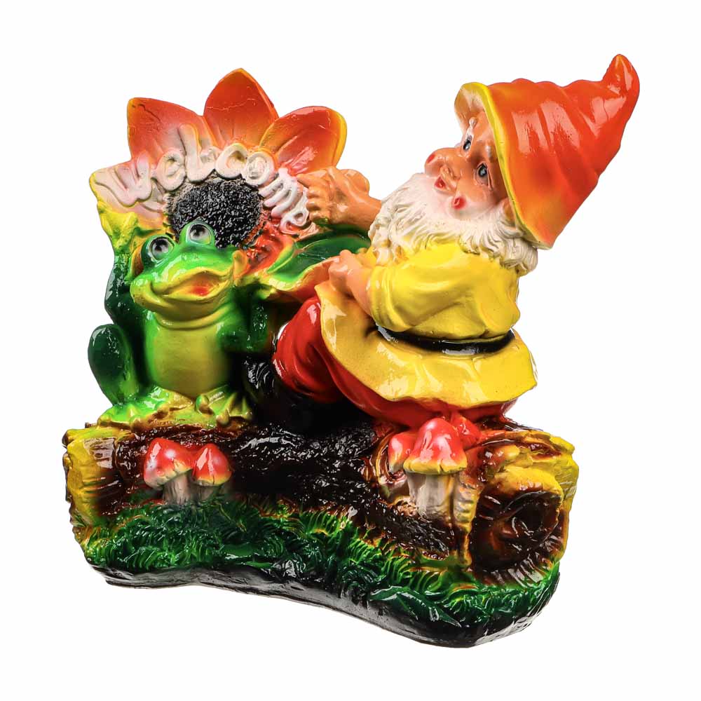 Фигура садовая "Гном с лягушкой на бревне", гипс, 25x26 см - #3