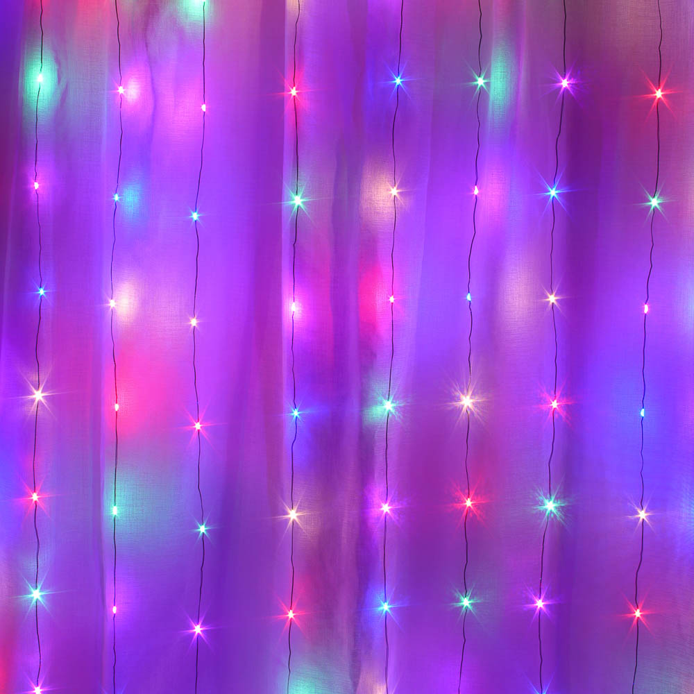 СНОУ БУМ Гирлянда эл. занавес нить росы 2х2м, 200 LED, 10 нитей, мульти, 8 режимов, 220В - #8