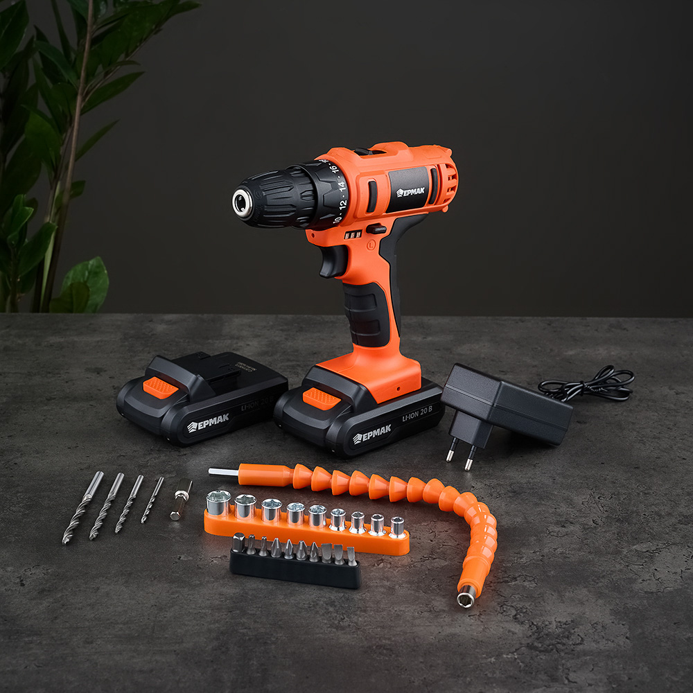 ЕРМАК Набор электроинструмента 29 предметов, шуруповерт 20В (2А*ч, 2шт, 35Н*м) (ONE) - #18