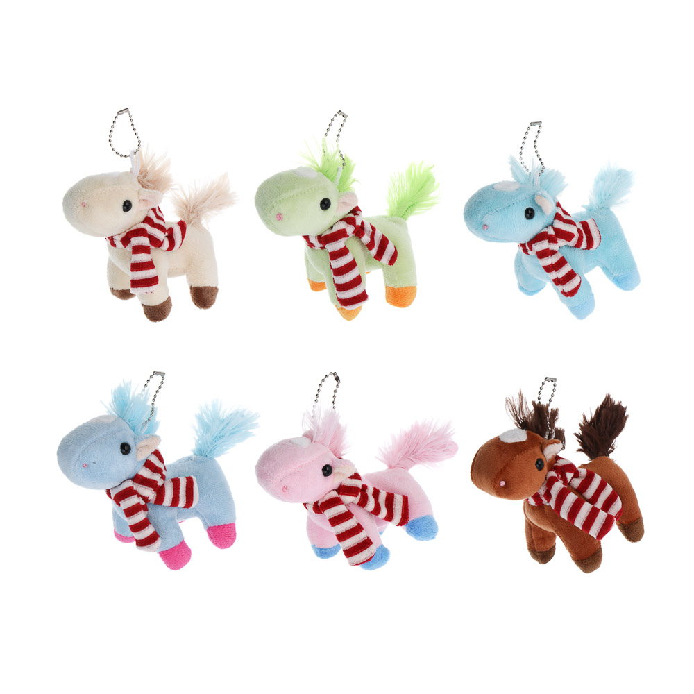 СНОУ БУМ Мягкий сувенир лошадка в шарфике на шнурке 10 см, полиэстер - #1