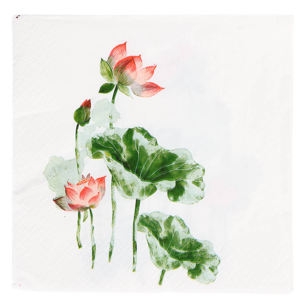 Салфетки бумажные Gratias Лотос/Георгин/Пионы/Зеленый, 3сл, 33см, 20л - #6