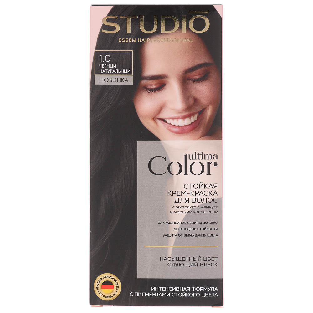Краска для волос STUDIO Ultima Color 1.0 черный натуральный,100мл - #1