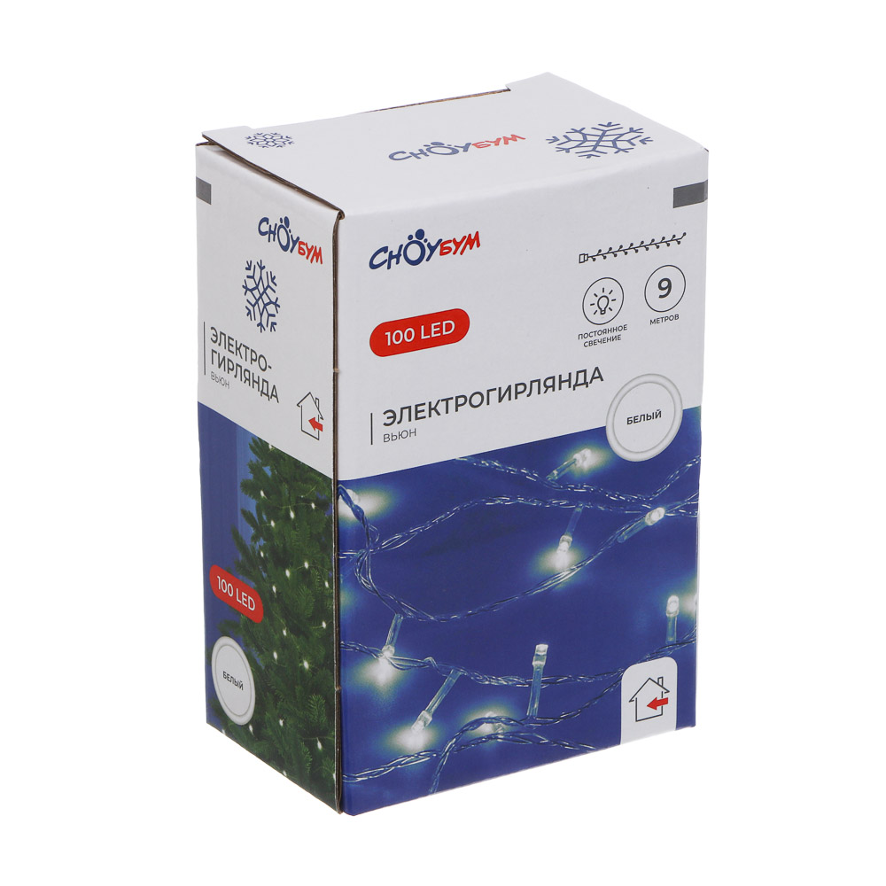 СНОУ БУМ Гирлянда эл. вьюн 9м, 100 LED, белый, пост. свечение, ПВХ прозр., 220В - #7