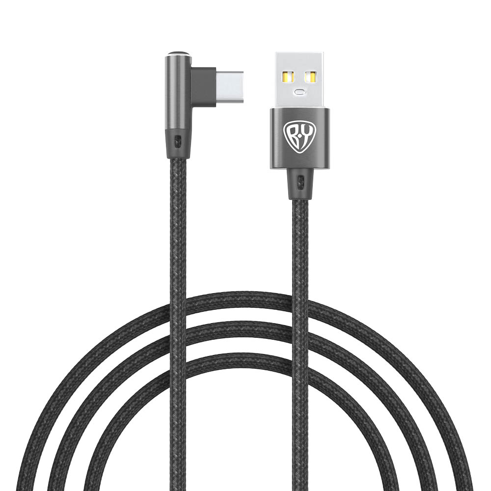 Кабель для зарядки USB(A)-Type C, 36Вт BY Угловой, 1 м, 3A, нейлон, чёрный - #1