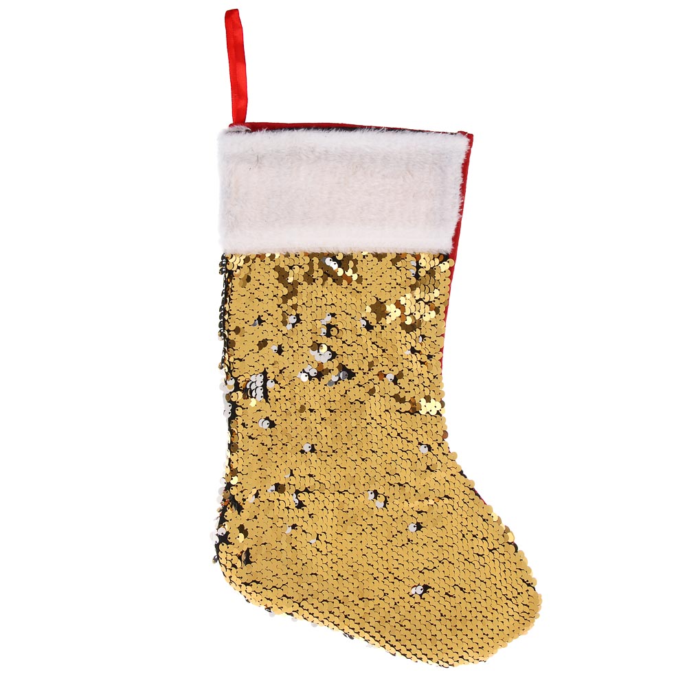 СНОУ БУМ Носок декоративный новогодний с двусторонними пайетками, 22х35см, полиэстер, 2 дизайна - #3