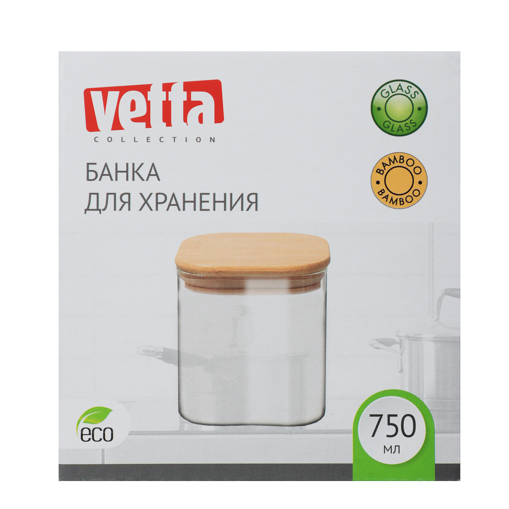 VETTA ЭКО Вуд Банка для хранения 750мл, 10,5х10х10см, стекло, бамбук - #5