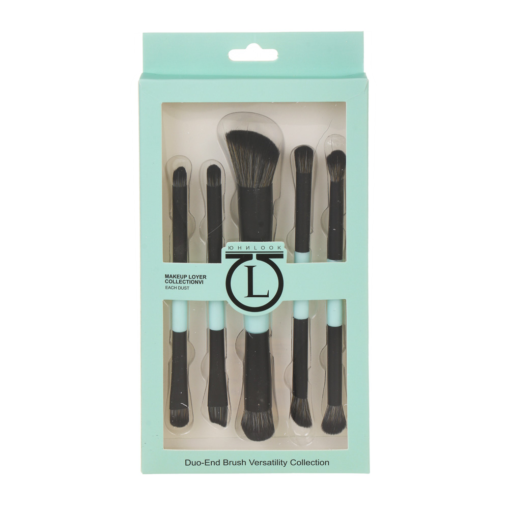 Набор кистей для визажа тм ЮНИLOOK 2-х сторонние 5 шт, пластик, металл, нейлон, 3 цвета, подар.уп. - #7