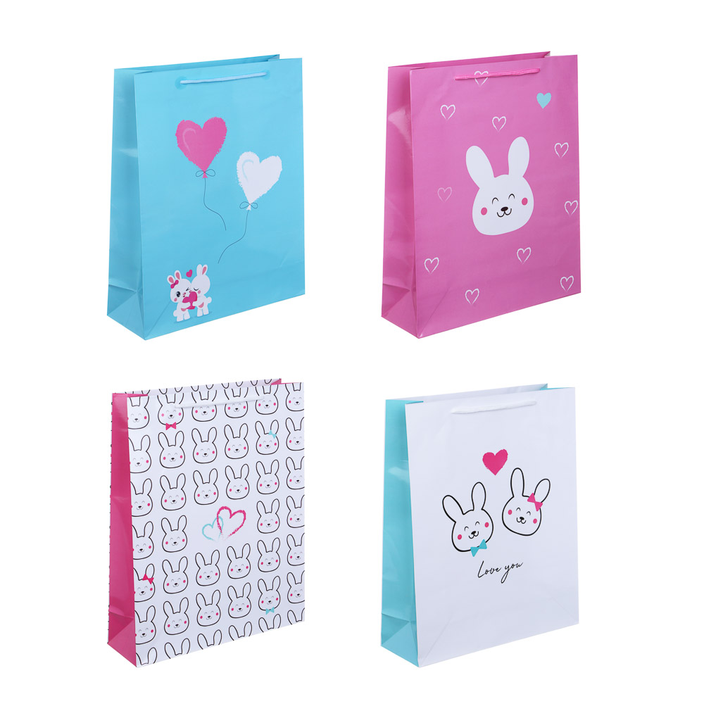 Пакет подарочный бумажный, 26x32x9 см, 128 гр, 4 дизайна, Зайка - #1