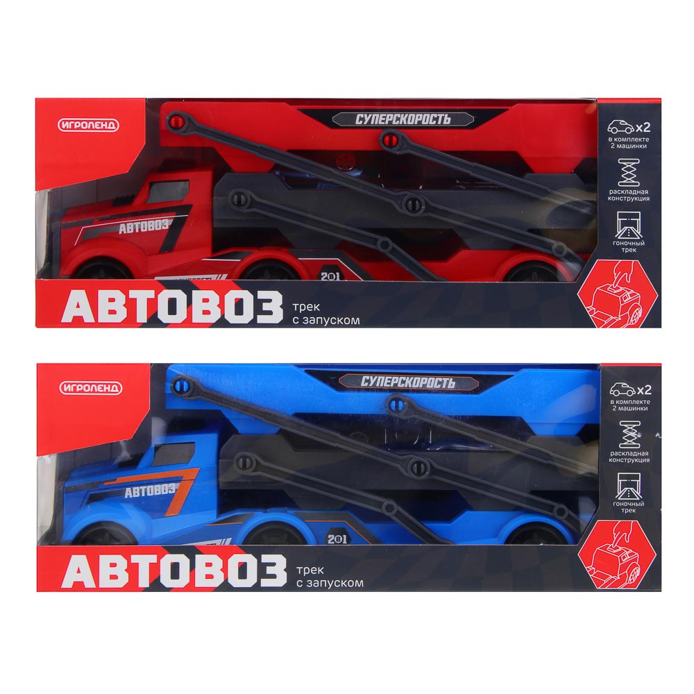 ИГРОЛЕНД Автовоз трек с запуском, РР, АБС, 28,5х8х10,5 см, 3 дизайна - #4