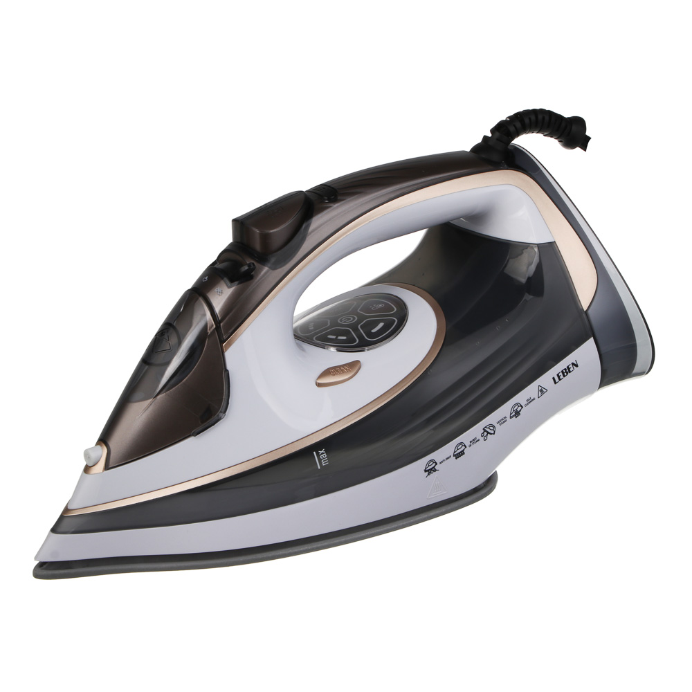 LEBEN Утюг с отпаривателем 3000 Вт, керамика, цифр. дисплей (антинакипь, антикапля, автоотключение) - #1