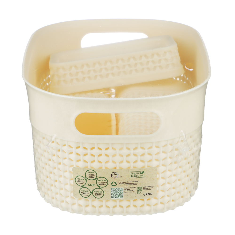 Набор для ванной комнаты OSLO 4 предмета (корзина 3л, дозатор, мыльница, стакан), пластик, лен - #4