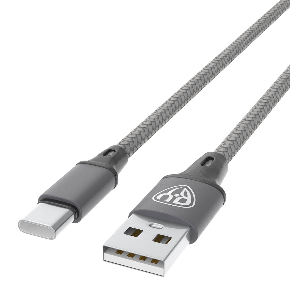 Кабель для зарядки USB(A)-Type C BY Solid, 18Вт, 1 м, 3A, нейлон, мет. кон., графитовый - #4
