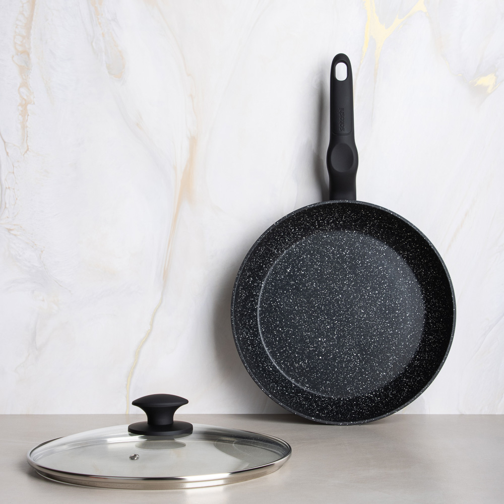 SATOSHI Стоун Сковорода литая с крышкой d26см, антипригарное покрытие мрамор, индукция - #14
