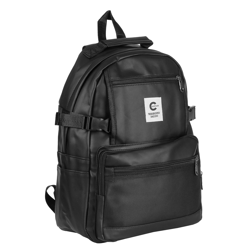Рюкзак универсальный 43x30x13см, 1 отделение, 5 карманов, боковые утяжки, искусственная кожа, черный - #2