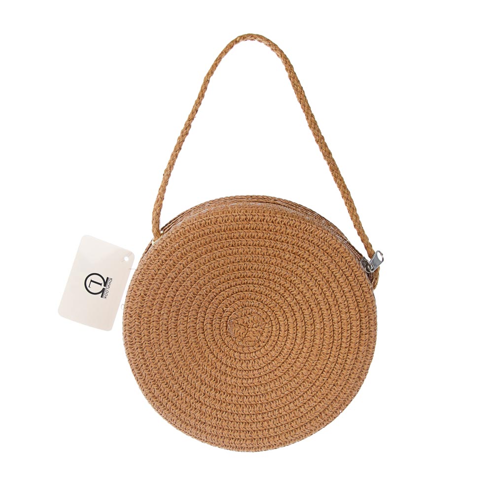 Сумка плетенная круглая на длинном ремне, тм ЮL, 16x5,5см, папирус, полиэстер, 3 цвета - #4