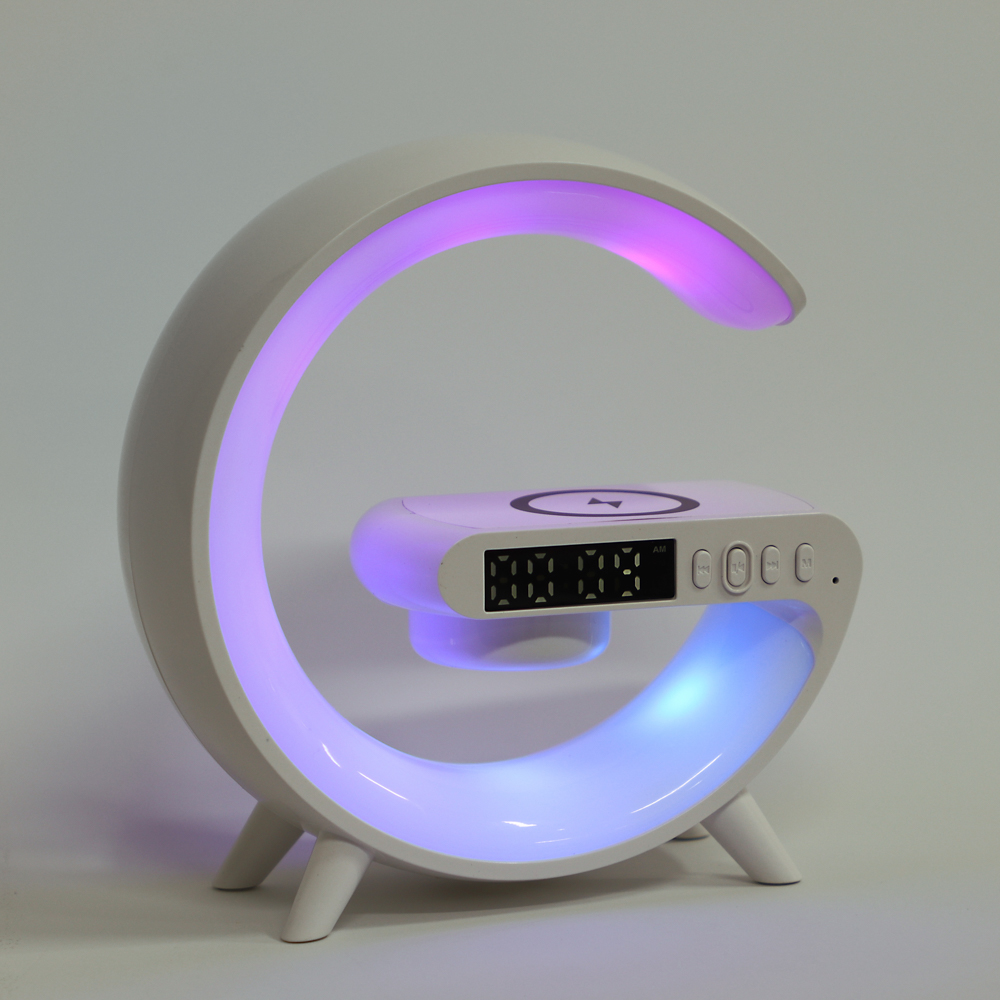 BY Светильник-ночник светодиодный Mун RGB 2Вт, Qi 5Вт, колонка 3Вт, часы, USB type-C 5В, белый - #9