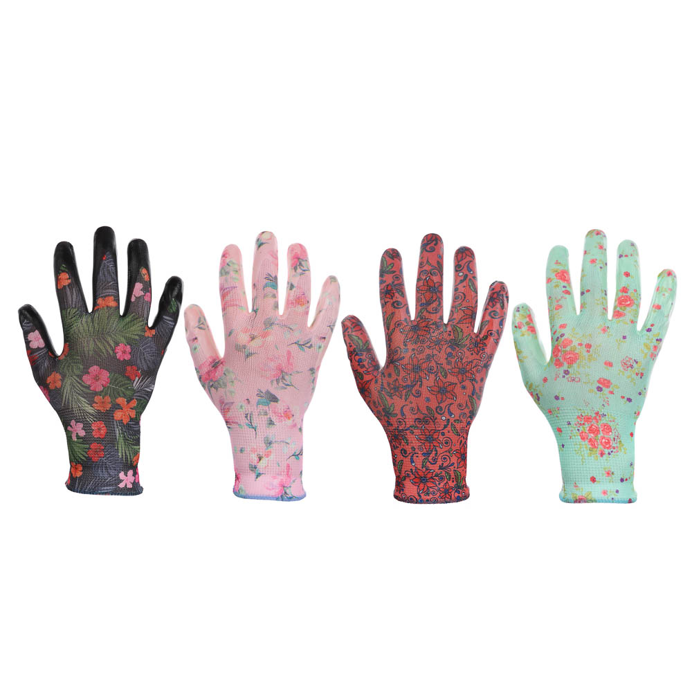 INBLOOM Перчатки садовые с нитриловым полуобливом, полиэстер, 9 размер, 23см, 31г, цветные - #1